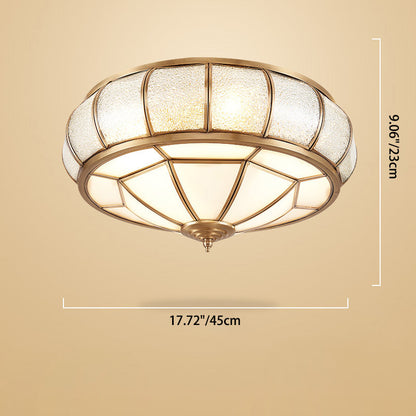 Traditional European Flying Saucer Shaped Half Round Globe Copper Glass 3/4/6 Light Flush Mount Ceiling Light For Living Room