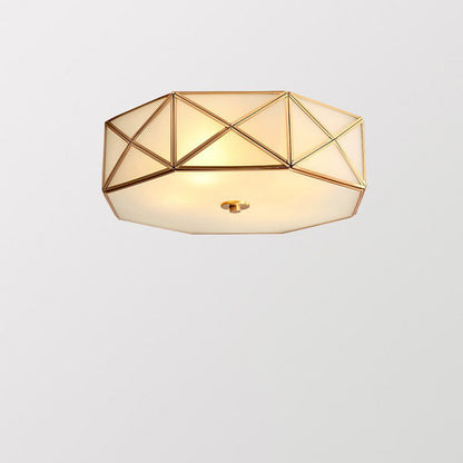 Contemporary Retro Brass Glass Octagon Geometric Line 3/4/6 Light Flush Mount Ceiling Light For Living Room