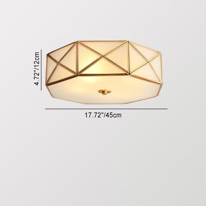 Contemporary Retro Brass Glass Octagon Geometric Line 3/4/6 Light Flush Mount Ceiling Light For Living Room