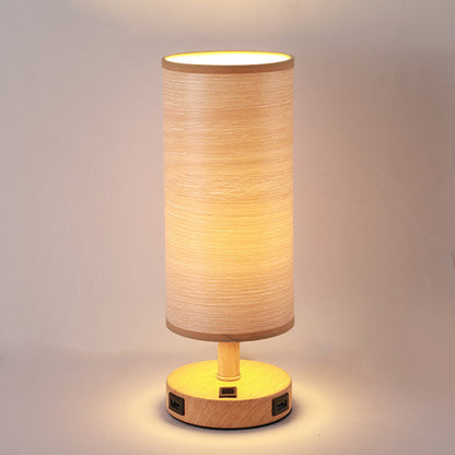 Modern Wood Grain Fabric Shade 1-Light Table Lamp
