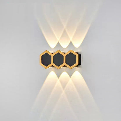 Outdoor Simple Hexagonal Combination Black Gold LED Wall Sconce Lamp