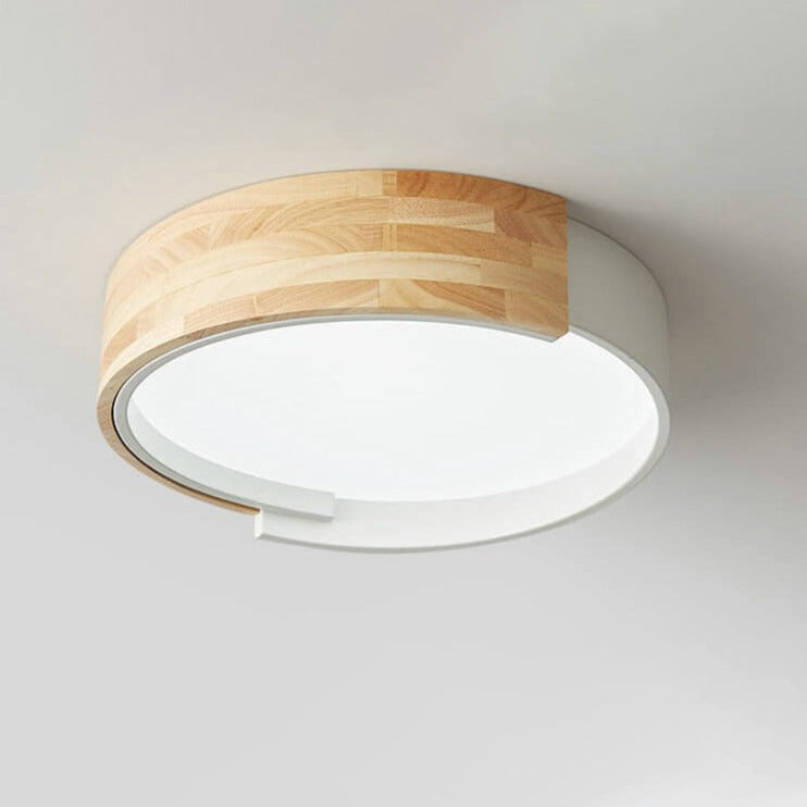 Nordic Creative Half Round Wooden Round LED Flush Mount Light