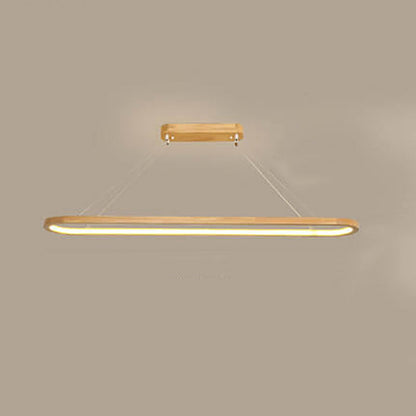 Modern Chinese Solid Wood Round Ring Frame Island Light LED Chandelier