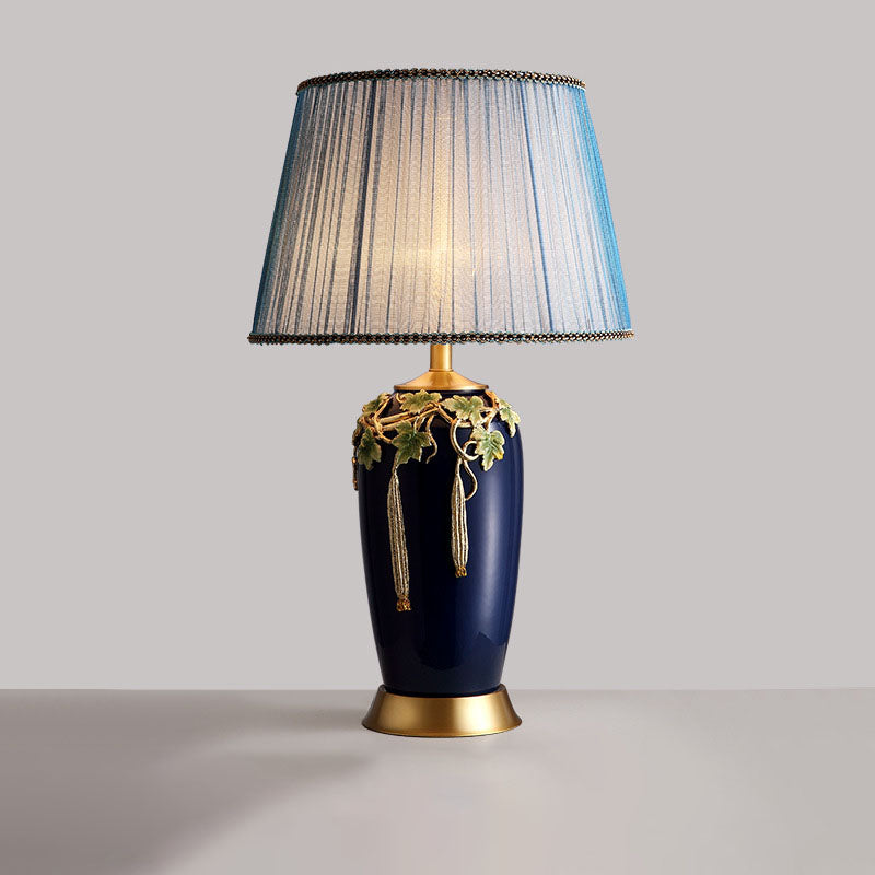 Traditional Chinese Ceramic Enamel Fabric 1-Light Table Lamp For Living Room