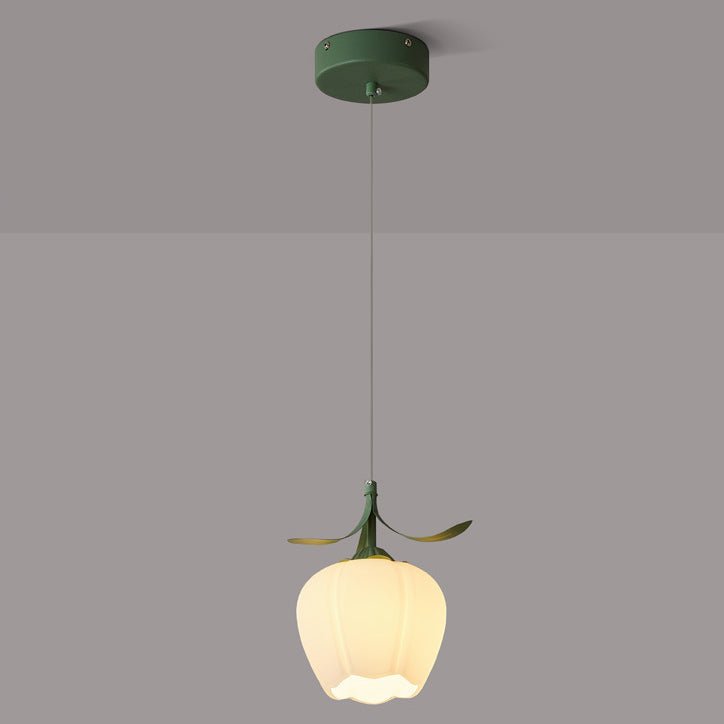 Contemporary Scandinavian Bellflower Iron Glass 1-Light Pendant Light For Living Room