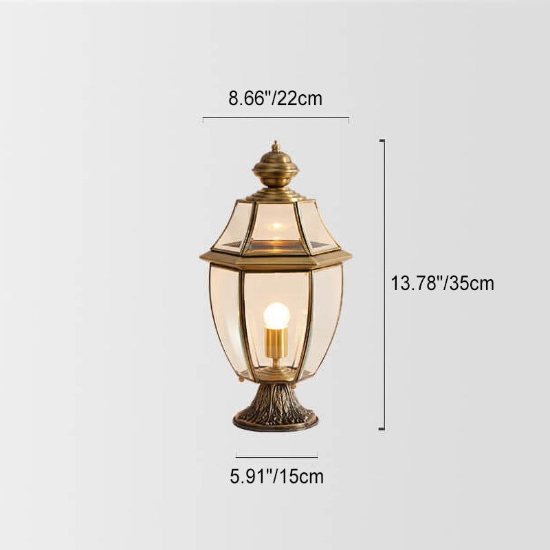 European Luxury All Copper Clear Glass Lantern Post 1/3 Light Waterproof Patio Landscape Light