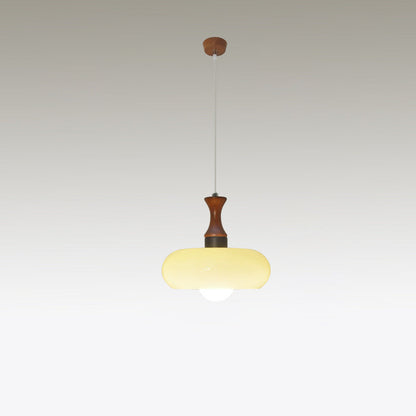 Traditional Vintage Wood Glass Round 1-Light Pendant Light For Dining Room