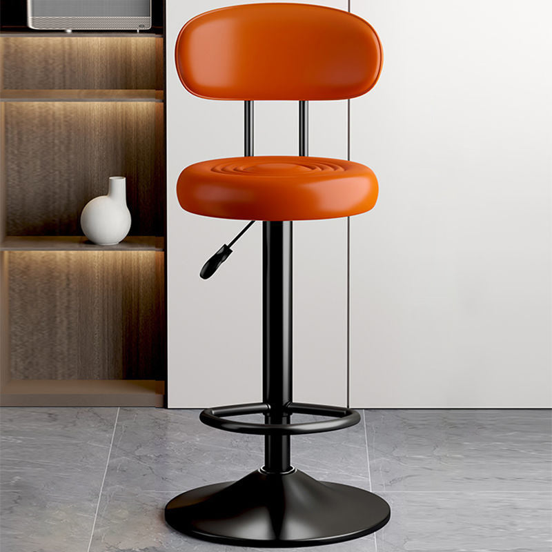 Contemporary Luxury Round Faux Leather Upholstered Swivel Bar Stool Height Adjustable Footrest For Dining Room