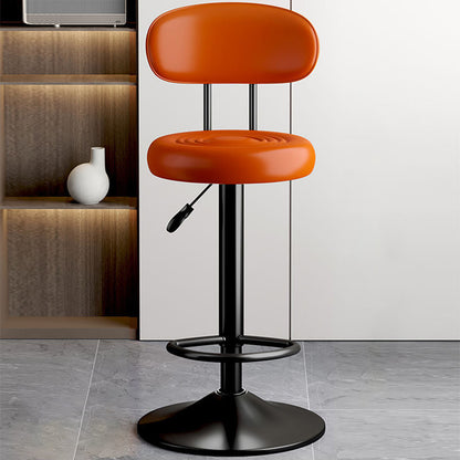 Contemporary Luxury Round Faux Leather Upholstered Swivel Bar Stool Height Adjustable Footrest For Dining Room
