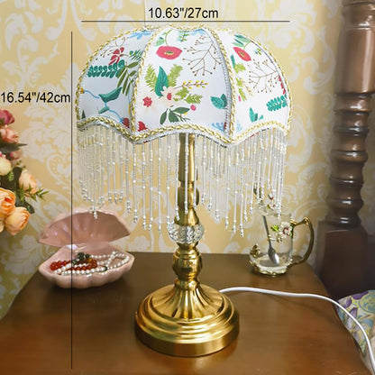 Traditional French Round Tassel Umbrella Metal Fabric 1-Light Table Lamp For Bedroom