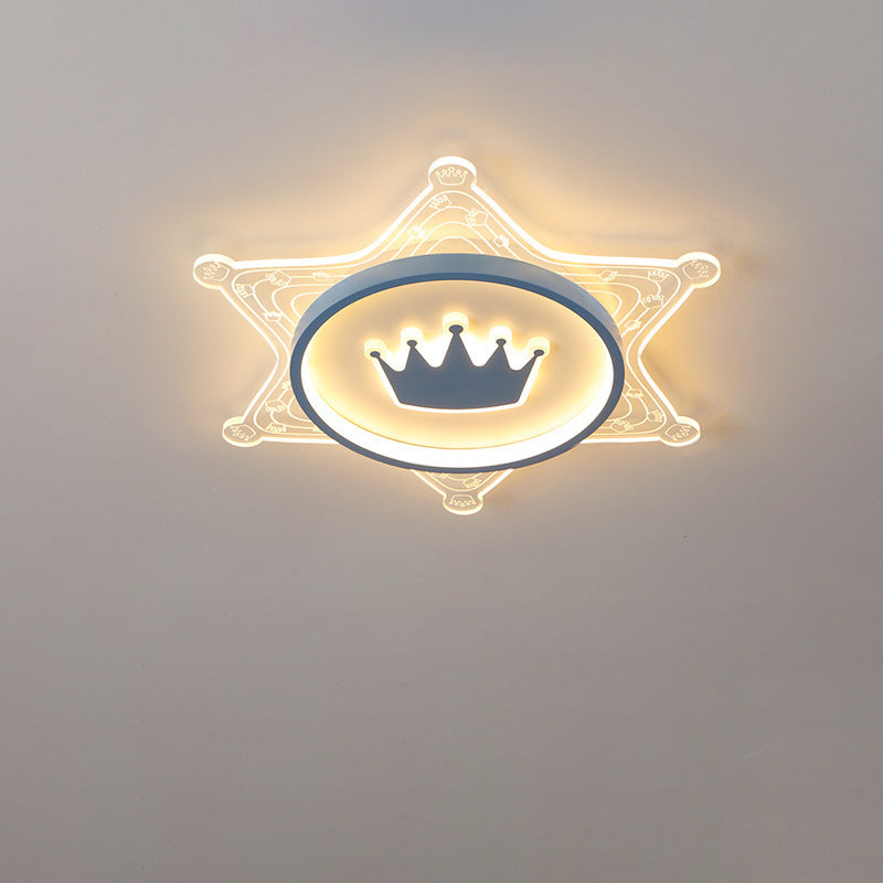 Modern Art Deco Crown Round Pentagon Acrylic Iron LED Flush Mount Ceiling Light For Living Room