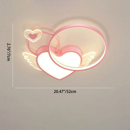 Modern Art Deco Heart Wings Round Acrylic Iron LED Flush Mount Ceiling Light For Bedroom