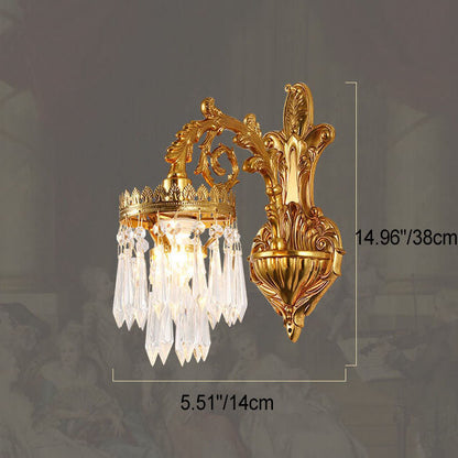 French Luxury Crystal Copper Carving 1/2 Light Wall Sconce Lamp