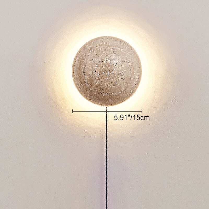 Japanese Minimalist Round Yellow Travertine Wabi-Sabi LED Wall Sconce Lamp