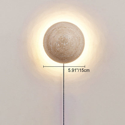 Japanese Minimalist Round Yellow Travertine Wabi-Sabi LED Wall Sconce Lamp