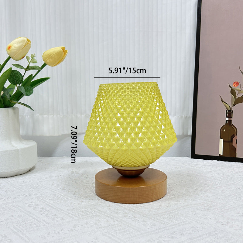 Contemporary Creative Wood Glass Tapered Ribbed Pattern 1-Light Table Lamp For Bedside