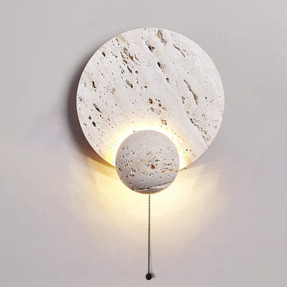 Modern Minimalist Cream Double Disc White Travertine LED Wall Sconce Lamp