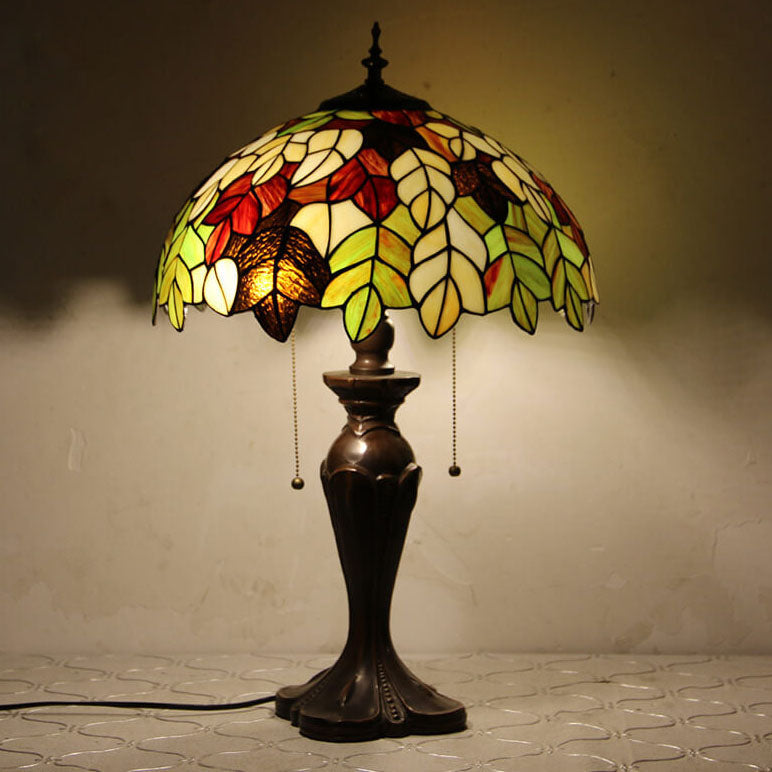 Tiffany European Retro Flowers Stained Glass Pull Cord 1-Light Table Lamp