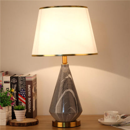 Nordic Simple Fabric Lampshade Stone Pattern Ceramic Base 1-Light Table Lamp