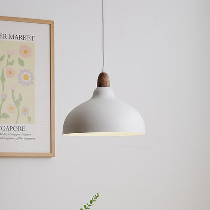 Japanese Simple Solid Wood Dome Round Hardware 1-Light Pendant Light