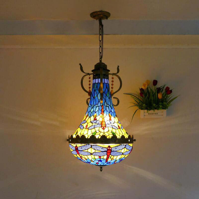Traditional Vintage Half Round Table Teardrop Iron Glass 5/8 Light Pendant Light For Living Room