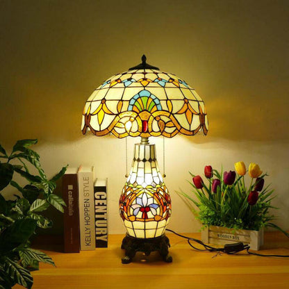 Traditional Tiffany Baroque Umbrella Resin Stained Glass 3-Light Table Lamp For Bedroom