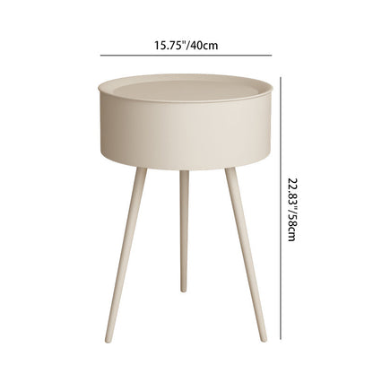 Modern Minimalist Round Tabletop Iron Nightstand 1-Storage For Bedroom