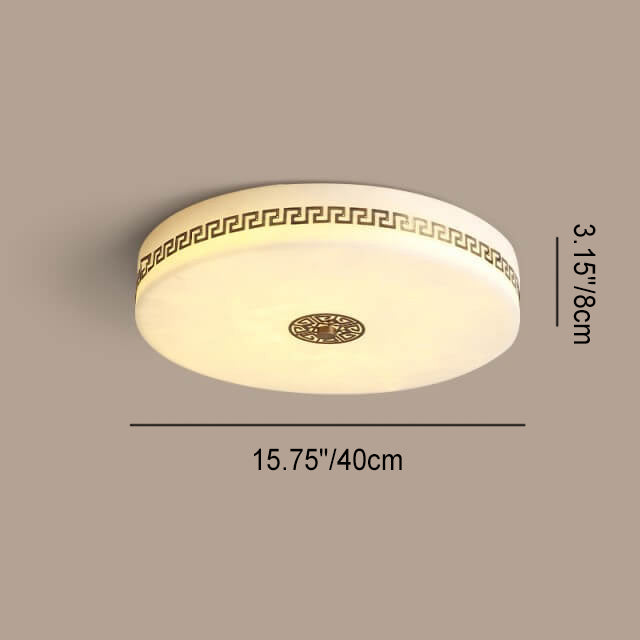 Modern Chinese Marble Round Copper Texture LED Flush Mount Ceiling Light