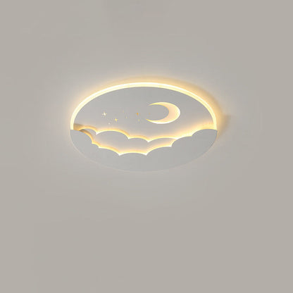 Modern Simplicity Round Moon Iron Aluminum Acrylic LED Flush Mount Ceiling Light For Bedroom