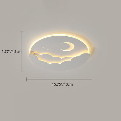 Modern Simplicity Round Moon Iron Aluminum Acrylic LED Flush Mount Ceiling Light For Bedroom