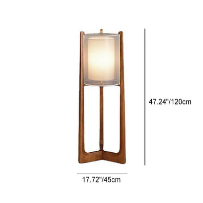 Japanese Minimalist Solid Wood Fabric Column 1-Light Standing Floor Lamp