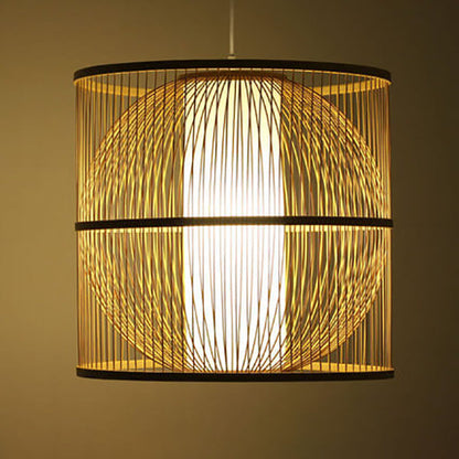 Modern Chinese Bamboo Weaving Square Round 1-Light Pendant Light