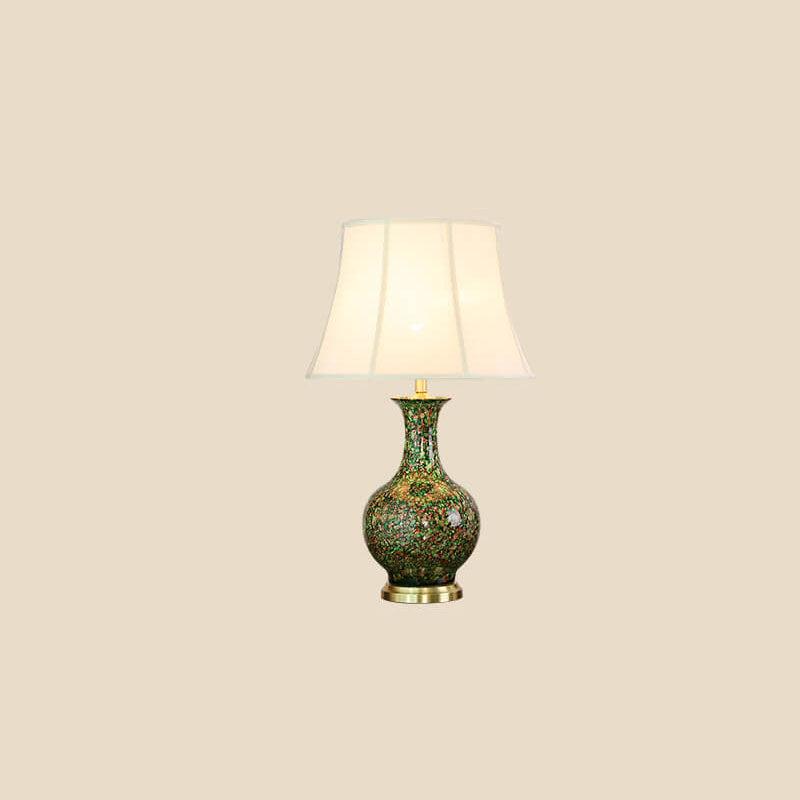 Chinese Vintage Flowing Glaze Ceramic Fabric Lampshade 1-Light Table Lamp