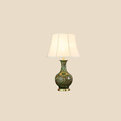 Chinese Vintage Flowing Glaze Ceramic Fabric Lampshade 1-Light Table Lamp