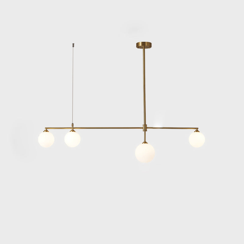 Contemporary Nordic Copper Glass Ball Strip 4/5 Light Chandeliers For Dining Room