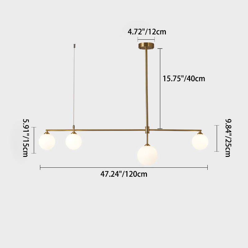 Contemporary Nordic Copper Glass Ball Strip 4/5 Light Chandeliers For Dining Room