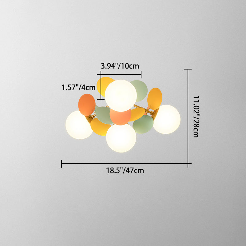 Contemporary Nordic Iron Acrylic Glass Flower Branch Round Ball 4/6/8 Light Semi-Flush Mount Ceiling Light For Living Room