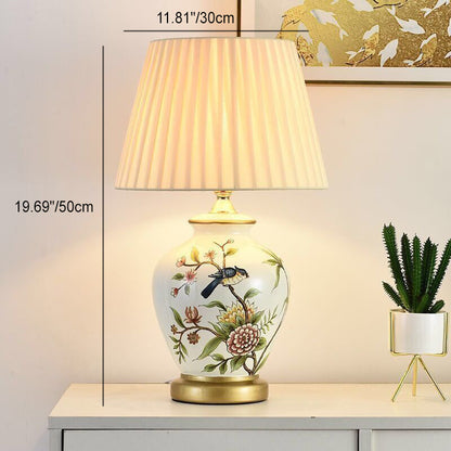 Traditional Chinese Ceramic Vase Cone Fabric 1-Light Table Lamp For Home Office