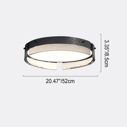 Modern Minimalist Black Round Drum Glass Copper LED Flush Mount Ceiling Light