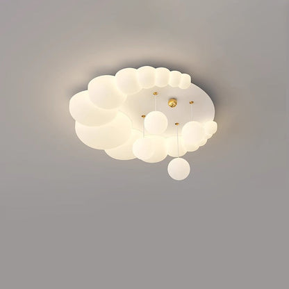 Modern Art Deco Oval Cream Bubble Flower Moon PE Iron LED Flush Mount Ceiling Light For Living Room