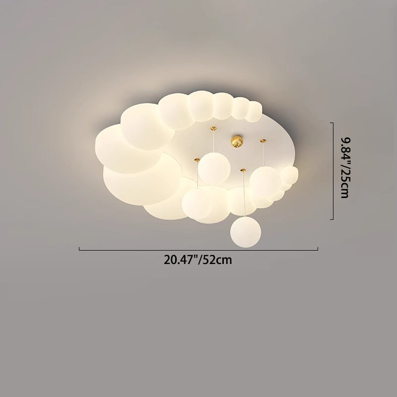 Modern Art Deco Oval Cream Bubble Flower Moon PE Iron LED Flush Mount Ceiling Light For Living Room