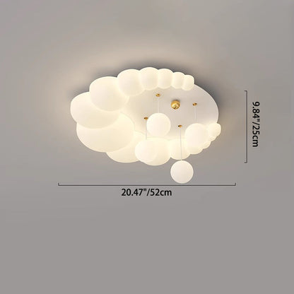 Modern Art Deco Oval Cream Bubble Flower Moon PE Iron LED Flush Mount Ceiling Light For Living Room