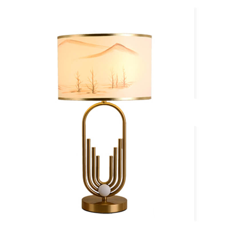 European Fabric Metal Ring Base 1-Light Table Lamp