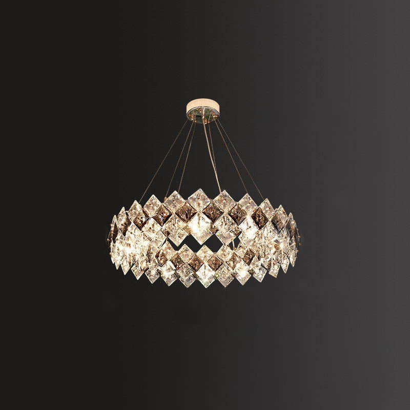 Contemporary Luxury Crystal Diamond Circle Plated Hardware 5/6/7/8/10/14 Light Chandelier For Living Room