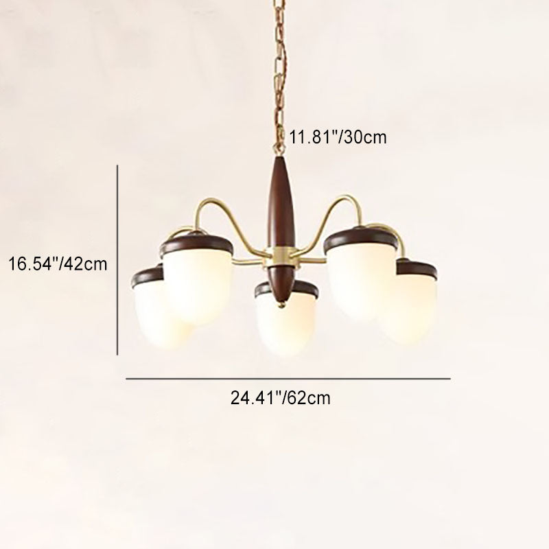 Traditional Vintage Pinecone Oval Copper Solid Wood 5 - Light Chandelier For Living Room