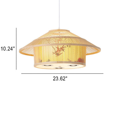 Modern Chinese Bamboo Weaving Lantern Hat 2/6 Light Chandelier