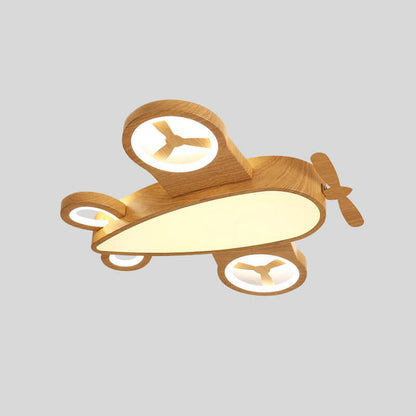 Cartoon Creative Wood Grain Aircraft LED Kids Flush Mount Ceiling Light