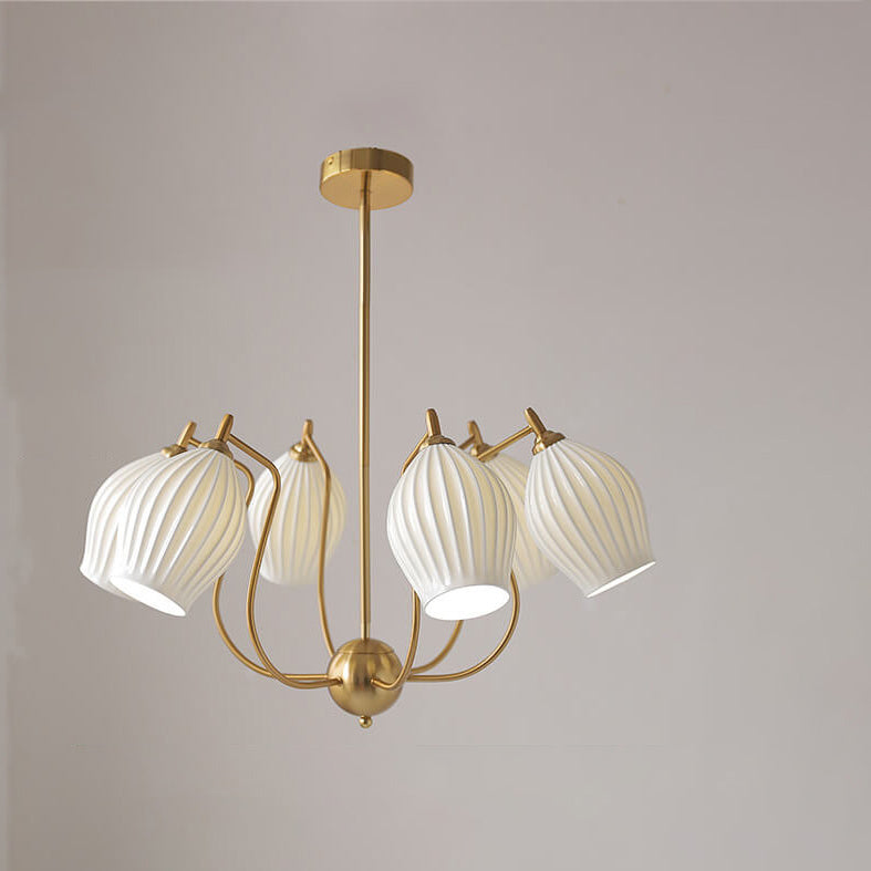 Vintage Minimalist Tulip Ceramic 4/6 Light Chandelier