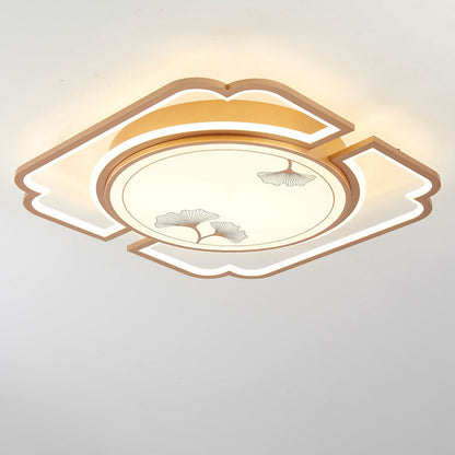 Traditioanl Chinese Iron Aluminum Acrylic Round Rectangular Square Ginkgo Leaf LED Semi-Flush Mount Ceiling Light For Living Room