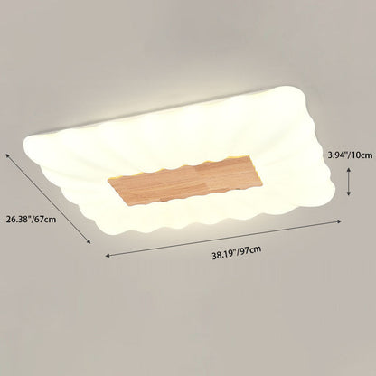 Modern Cream Rectangular Rubberwood Iron Acrylic LED Flush Mount Ceiling Light